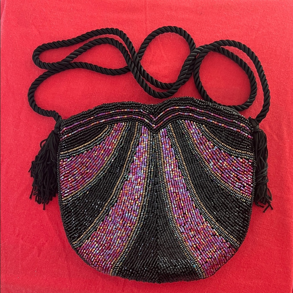 Elegant Beaded Black and Pink Women's Bag